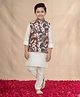 Ministitch Cotton Silk Woven Full Sleeves botanical Printed Kurta Pajama Jacket Set-Olivegreen