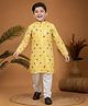 Ministitch Cotton Woven Full Sleeves Mirror Work Detailed & Bandhni Printed Kurta Pyjama Set - Yellow