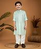Ministitch Cotton Woven Full Sleeves Foil Striped Kurta Pyjama Set - Sea Green