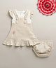 BUMZEE Cotton Knit Cap Sleeves Bunny Embroidery Frock With Bloomer - Beige