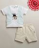 BUMZEE Cotton Knit Half Sleeves Best Friend Printed T-Shirt & Shorts Set With Attached Waistcot - White & Beige