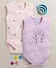 BUMZEE Cotton Knit Sleeveless Unicorn & Cat Printed Onesies Pack of 2 - Lilac & Pink