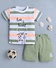 BUMZEE Cotton Knit Half Sleeves Striped & Scooter Print T-Shirt & Shorts Set - White & Green
