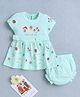 BUMZEE Cotton Knit Half Sleeves Mushroom Applique & Printed Frock With Bloomer - Mint Green