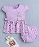 BUMZEE Cotton Knit Cap Sleeves Floral Printed Frock With Bloomer - Lilac