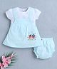 BUMZEE Cotton Knit Half Sleeves Embroidered Frock with Bloomer - Light Blue