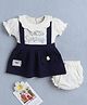 BUMZEE Cotton Blend Knit Half Sleeves Text Printed Dress With Bloomer - Navy Blue & Cream