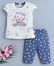 BUMZEE Cotton Knit Cap Sleeves Owl Printed T-Shirt & Capri Set - Lemon & Blue