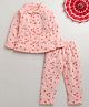 BUMZEE Cotton Knit Full Sleeves Co-Ords Peter Pan Collared Shirt & Pyjama Night-Suit With Strawberry Print - Peach