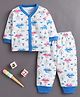 BUMZEE Cotton Knit Full Sleeves Car Printed  Co-Ords T-Shirt & Pyjama Night Suit - Offwhite & Blue