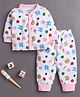 BUMZEE Cotton Knit Full Sleeves Bear Printed Co-Ords T-Shirt & Pyjama Night Suit - White
