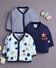 BUMZEE Cotton Knit Full Sleeves Front Open Jhablas With Star Print Pack of 3 - Navy Blue & Mint Green