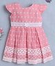 BUMZEE Woven Cap Sleeves Floral Embroidered Frock with Applique - Pink