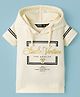 Ruff Knit Half Sleeves Hooded T-Shirt with Text Print - Cream