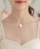 Ziory Pearl Embellished & Floral Applique Detailed Necklace - Golden & Off White
