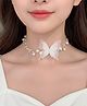 Ziory Pearl Embellished & Butterfly Applique Detailed Necklace - Off White