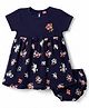 Babyhug Cotton Interlock Knit  Half Sleeves Floral Printed Frocks and Bloomer with Floral Print - Navy