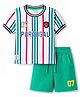 Babyhug 100% Cotton Knit Half Sleeves Striped & Text Printed T-Shirt & Shorts Set With Patch - Multicolor