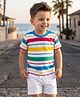 Babyhug Single Jersey Knit Half Sleeves Striped T-Shirt & Shorts Set - Multicolor