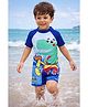 PASSION PETALS Lycra Knit Half Sleeves Crocodile Printed Swimsuit - Light Blue