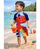 PASSION PETALS Lycra Knit Half Sleeves Dinosaur Printed Swimsuit - Light Blue & Red