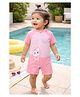 PASSION PETALS Lycra Knit Half Sleeves Bunny Printed Swimsuit - Peach