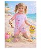 PASSION PETALS Lycra Knit Half Sleeves Flamingo Printed Swimsuit - Peach