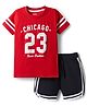Babyhug Single Jersey Knit Half Sleeves T-Shirt & Shorts Set With Chicago Print - Red