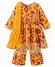 EARTHY TOUCH 100% Cotton Woven Three Forth Sleeves Floral Printed Kurta Gharara Set With Dupatta - Yellow