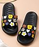 TRASE Heart Bear & Floral Applique Detailed Flip Flops - Black