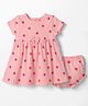 Babyhug Single Jersey Knit Half Sleeves Strawberry Printed Frock With Bloomer - Pink