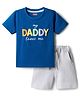 Babyhug Single Jersey Knit Half Sleeves T-Shirt & Shorts Set with Text Print - Blue & Grey