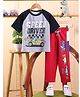 Little Marine Cotton Blend Kint Half Raglan Sleeves Speed Driver Text Printed Tee & Pants Set - Grey & Red