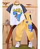 Little Marine Cotton Blend Knit Half Sleeves Dinosaur Printed Tee & Pants Set - White & Yellow