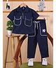 Little Marine Cotton Blend Knit Half Sleeves Solid Tee & Pants  Set - Navy Blue