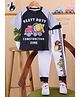 Little Marine Cotton Blend Knit Half Sleeves Vehicles Printed Tee & Pants Set - Grey & Black