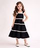 Little Marine Cotton Blend Knit Sleeveless Ric Rac Lace Embellished Tiered Dress - Black
