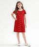 Little Marine Cotton Blend Knit Half Sleeves Pearl Embellished  Dress - Red