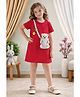 Little Marine Cotton Blend Knit Half Sleeves Teddy Bear Applique Detailed Dress - Pink
