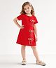 Little Marine Cotton Blend Knit Half Sleeves Pearl Embellished Bow Applique Detailed Dress - Red