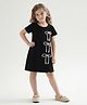 Little Marine Cotton Blend Knit Half Sleeves Pearl Embellished Bow Applique Detailed Dress - Black
