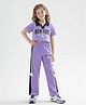 Little Marine Cotton Blend Knit Half Sleeves Typography Printed Polo Top With Pant Set - Purple