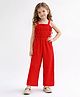 Little Marine Woven Sleeveless Bow Applique Detailed Jumpsuit - Red