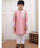 KID1 Silk Woven Full Sleeves Floral Embroidered Sherwani & Pyjama Set - Peach