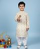 Pehanaava Blended Woven Full Sleeves Ethnic Floral Printed Kurta Pyjama Set - Off White