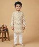 Pehanaava Blended Woven Full Sleeves Ethnic Printed Kurta Pyjama Set - Cream