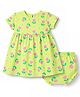 Babyhug Cotton Knit Half Sleeves Floral Printed Frock With Bloomer - Neon Green