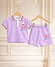 POP STREET KIDS Cotton Blend Knit Half Sleeves 27 Rocky Text Printed Polo Tee & Shorts Set - Lavender