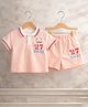 POP STREET KIDS Cotton Blend Knit Half Sleeves 27 Rocky Text Printed Polo Tee & Shorts Set - Pink