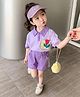 POP STREET KIDS Cotton Blend Knit Half Sleeves Floral Embroidered Polo Tee & Shorts Set - Lavender